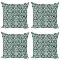Ambesonne Vintage Throw Pillow Cover 4 Pack, Victorian Leaf Pattern, 16", Sage Green Dark Blue