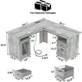 thumbnail image 4 of Homieasy L Shaped Desk with Power Outlet and USB Ports, 60 Inch Corner Computer Desk with Drawers and Storage Shelves, Large 2 Person Study Table L-Shaped Office Desk with File Cabinets, White Oak, 4 of 8