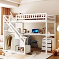 thumbnail image 3 of Harper & Bright Designs Twin Size Loft Bed with Storage Staircase and Hanger, Solid Wood Loft Bed Frame with Two Chest of Drawers, Desk and Light Strip, Space-Saving Loft Bed for Apartment, White, 3 of 12