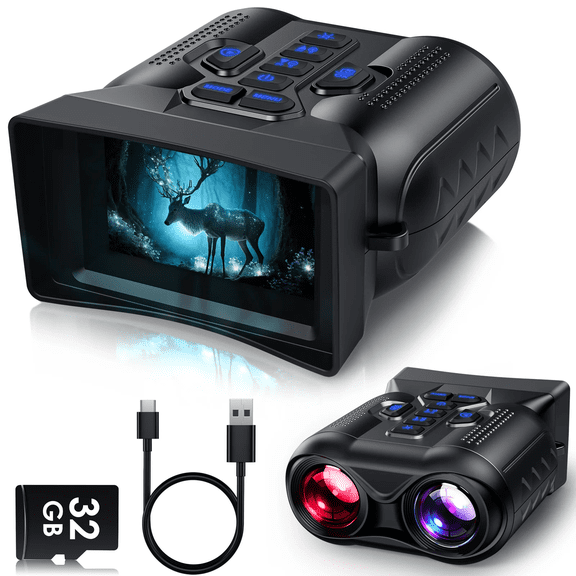 WARMTUYO 4K Night Vision Binoculars with 1000FT IR Range & 16X Zoom - 5000mAh Rechargeable, 32GB Card, Video Recording -for Adults, Men Gift