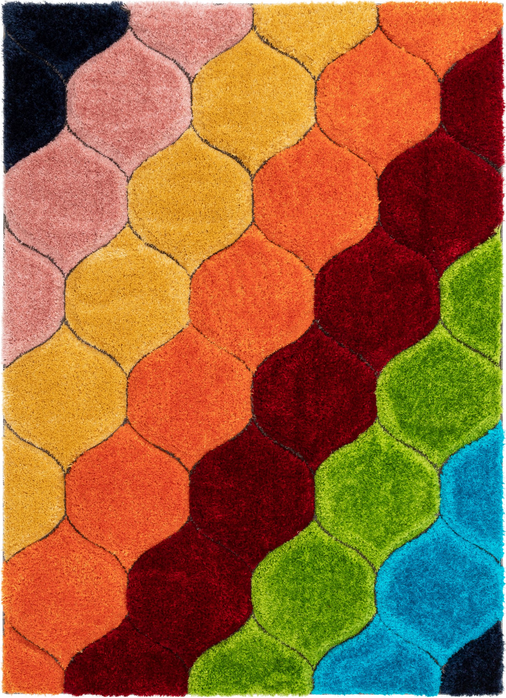 Well Woven San Francisco Rainbow Modern Geometric Shag Multi 3D Textured Thick & Soft Shag 5'3" x 7'3" Runner Area Rug