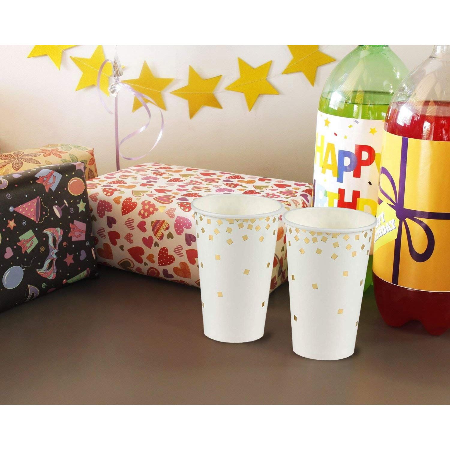 Confetti Party Paper Cups 50 Pack Gold Foil Disposable Paper Cups, Party Supplies and