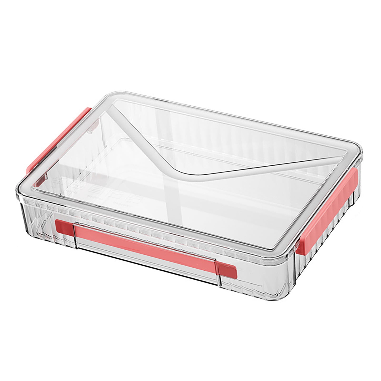Certificate Storage Box Large Capacity Transparent Portable Scrapbook Paper Storage Case with Handle for Document File Red