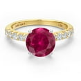 thumbnail image 3 of Gem Stone King 14K Two Tone Gold Red Created Ruby and Lab Grown Diamond Engagement Ring for Women | 1.93 Cttw | Round 7MM | Gemstone July Birthstone | Size 8, 3 of 6