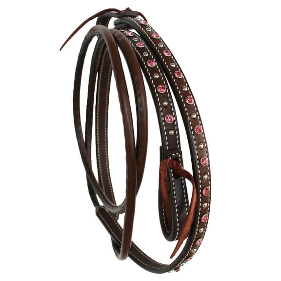 Horse Western 8ft Contest Barrel Rolled Leather Reins Pink Brown 66RT21PK