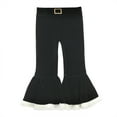 thumbnail image 3 of Baby Essentials Merry and Bright Ruffle Long Sleeve Shirt with Matching Velour Bell Flared Santa Pants & Black Velour Headband for Infant Toddler Girls of 12 Months for Christmas, Holiday & Photos, 3 of 5