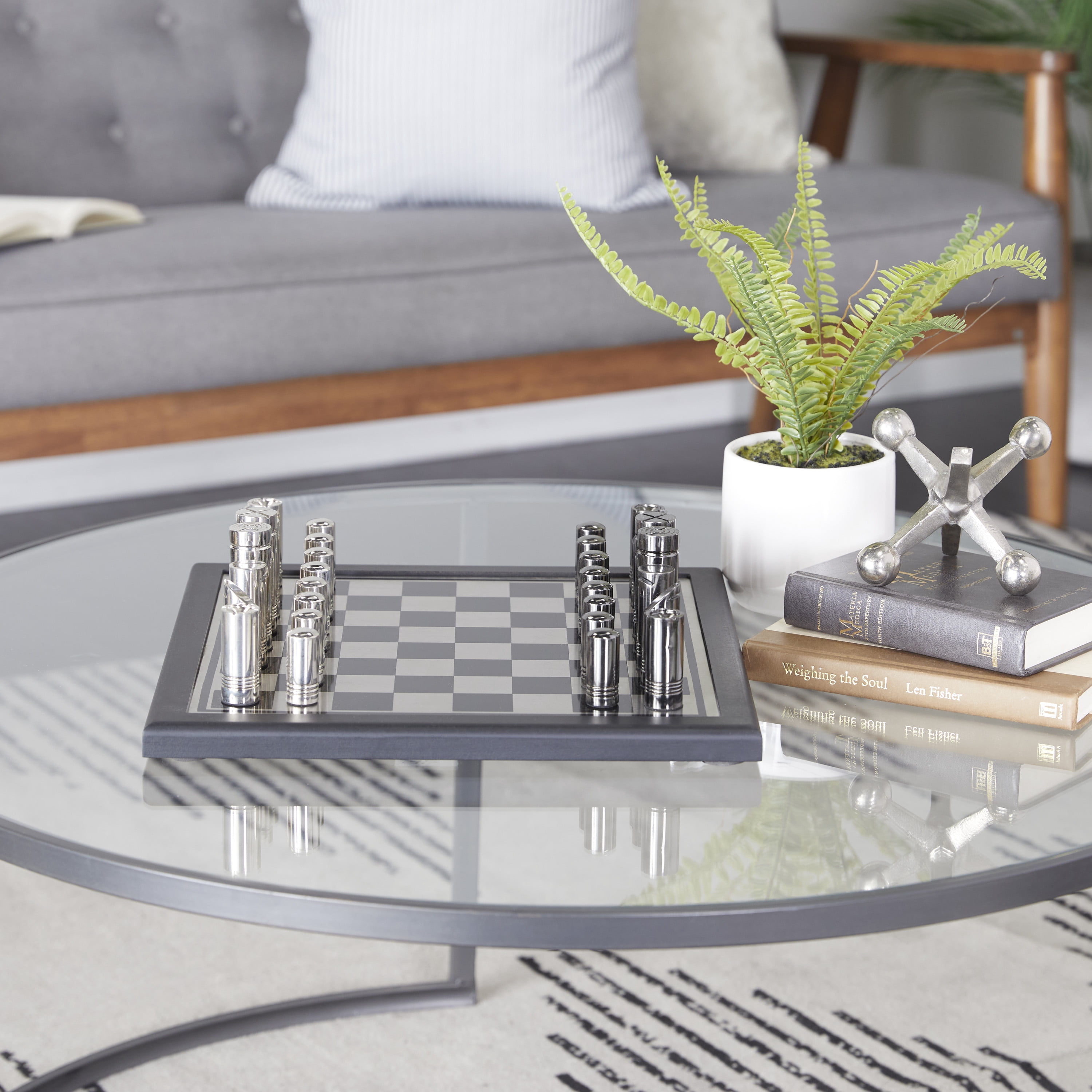 DecMode 14" x 4" Silver Aluminum Chess Game Set, 1-Piece