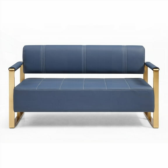 Premium Faux Leather Loveseat with Golden Arms & 57.9" Width