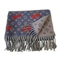thumbnail image 4 of Women's Double Sided Cherry Print Scarf, Versatile Wrap and Shawl, Soft Faux Wool Neck Warmer, Lightweight Winter Scarf, All Season Fashion Accessory, Two Way Wear Scarf - Blue, 4 of 4