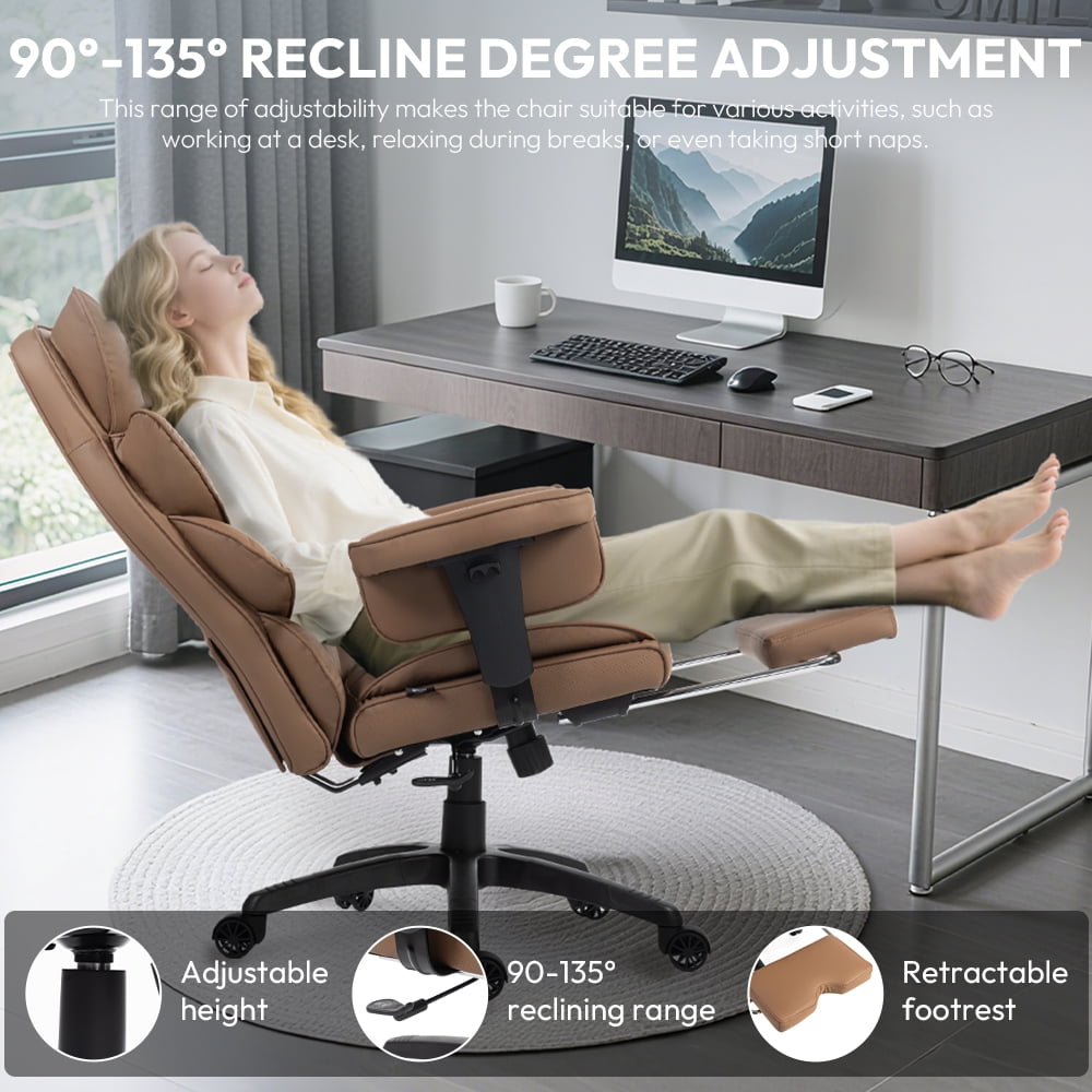 GOOSEA Office Chair Adult PU Leather High Back Indoor Commercial Adjustable Seat Height Executive Chairs Footrest, Brown