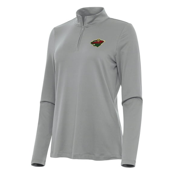 Women's Antigua Gray Minnesota Wild Reprocess Quarter-Zip Top