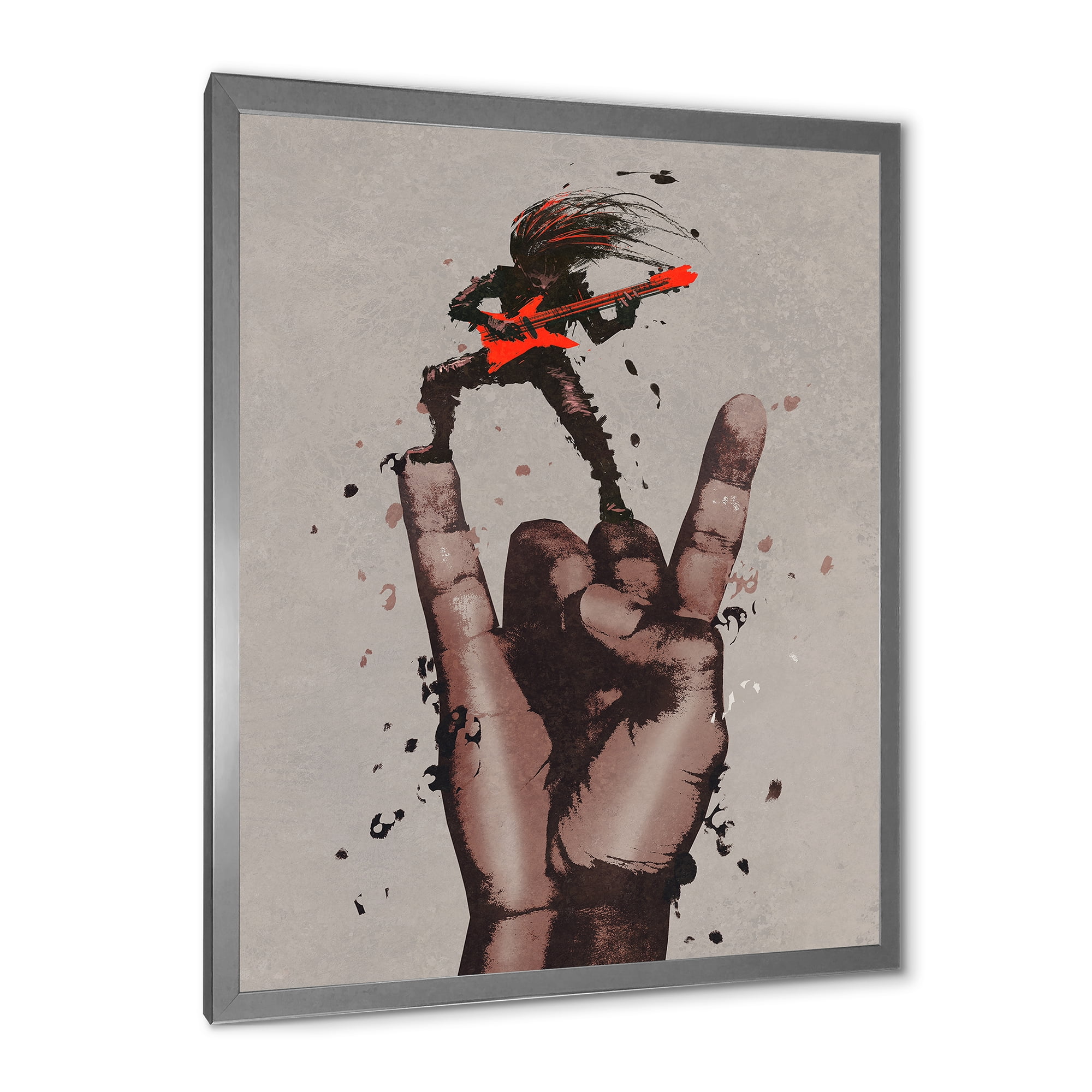 Designart 'The Guitarist On Rock and Roll Sign' Modern Framed Art Print