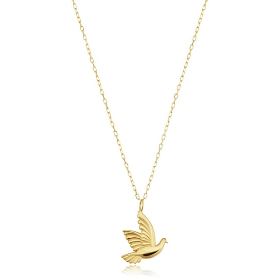KoolJewelry 14k Yellow Gold Flying Small Bird Dove Adjustable Necklace (adjusts to 17 or 18 inch)