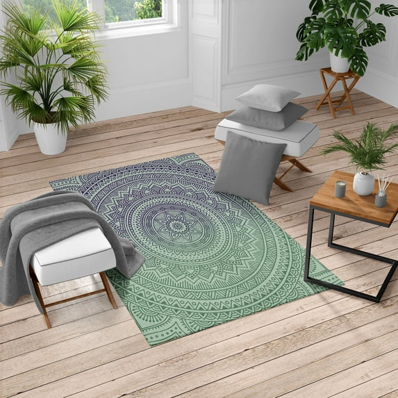 Mandala Turkish Area Rug, Abstract Floral Design with Themes Native South East Folkloric Illustration, Soft Carpet for Living Room Decor with Distressed Look, 2.6' x 5', Pale Green, by Ambesonne