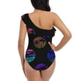 thumbnail image 5 of Uemuo 80s Style Palm Trees Print Women's One Piece Swimsuit Asymmetrical Neck Bathing Suit One Shoulder Side Cutout Ruffle Swimwear-Large, 5 of 6