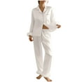 thumbnail image 5 of HUJlwoi Womens Pajama Sets Button down Trendy Sleepwear Long Sleeve Tops and Wide Leg Pants Soft Pjs Lounge 2 Piece Sets, 5 of 7