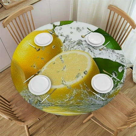 

Patifu Lemons Leaves Round Tablecloth Stain-Resistant Washable for Indoor Outdoor Restaurants Weddings Parties Home Kitchen Holiday Dinner Fitted 42 -46