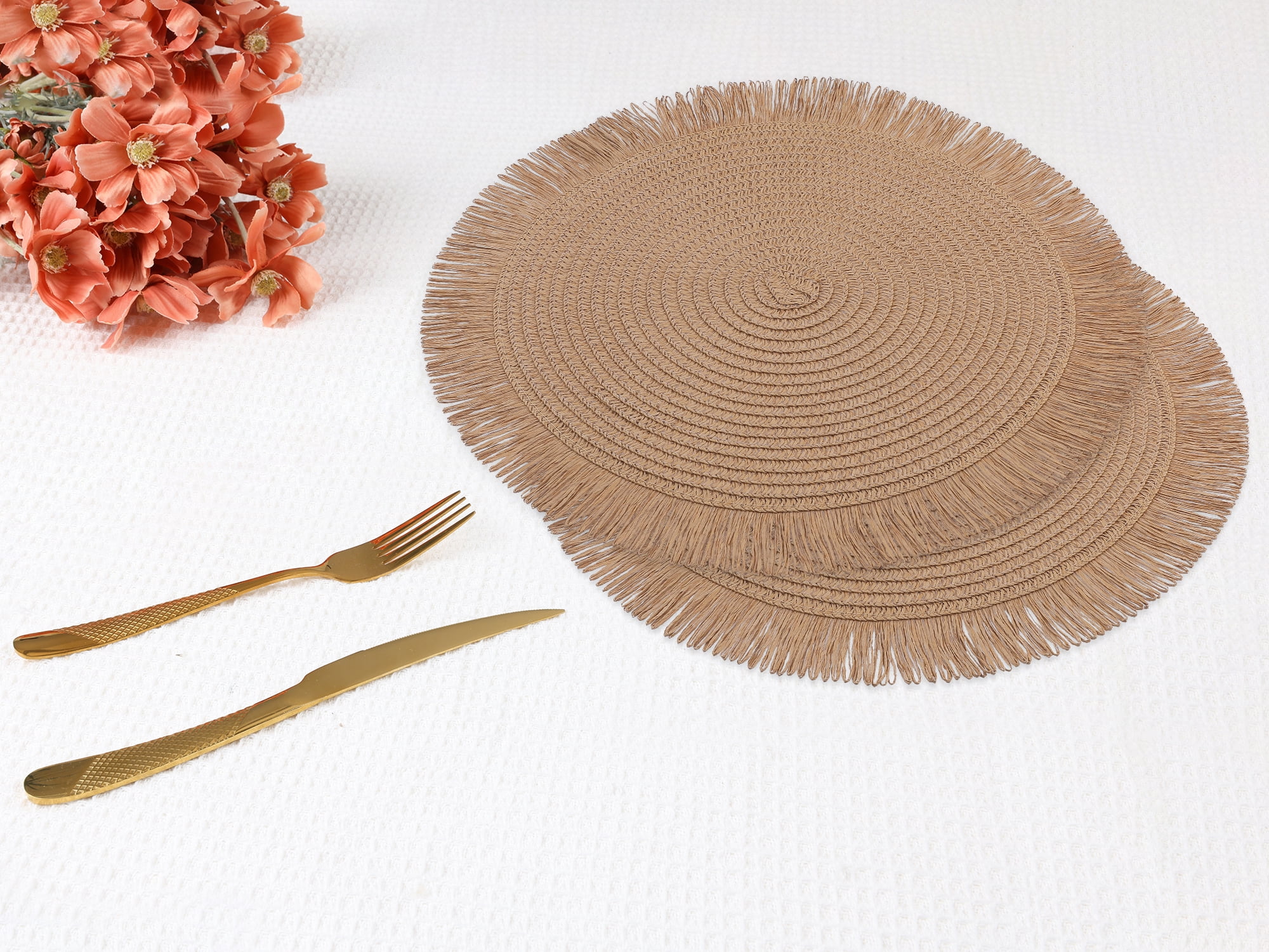 Unique Bargains Rustic Tassel Place Mats Set of 6 for Dining Table Decor Coffee 15"x15"