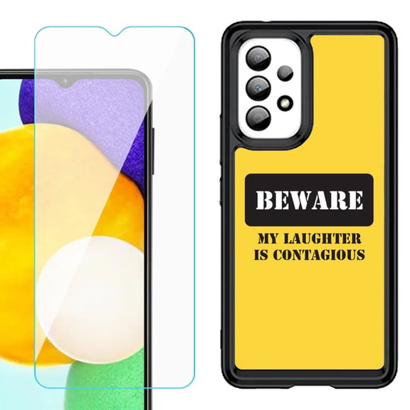 Shockproof Bumper (Black Frame) phone Case for Samsung Galaxy A23 5G, with Tempered Glass Screen Protector, by OneToughShield ® - Laughter