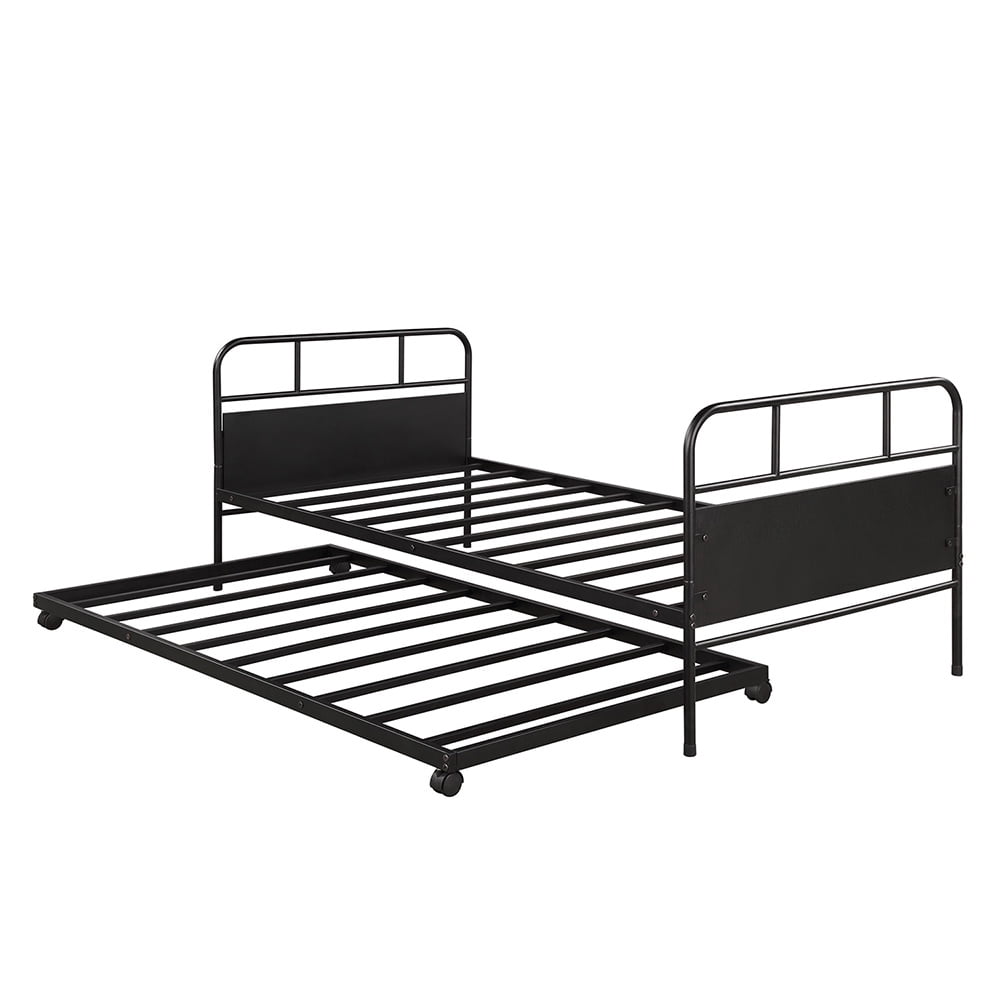 Private Jungle Metal Daybed Platform Beds, Steel Bed Frame with Trundle Built-in Casters,Twin/Black Private Jungle Metal Daybed Platform Beds, Steel Bed Frame with Trundle Built-in Casters,Twin/Black