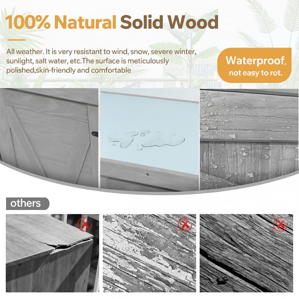 MAYEERTY Weatherproof Wood Potting Bench with Metal Table Top, Magnetic Doors, Outdoor Storage Cabinet for Patio, Yard, Balcony, Garage