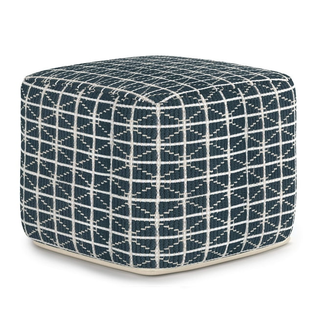 SIMPLIHOME Clay Square Pouf, Footstool, Upholstered in Patterned Maroon Melange Hand Woven Cotton, for the Living Room, Bedroom and Kids Room, Transitional, Boho