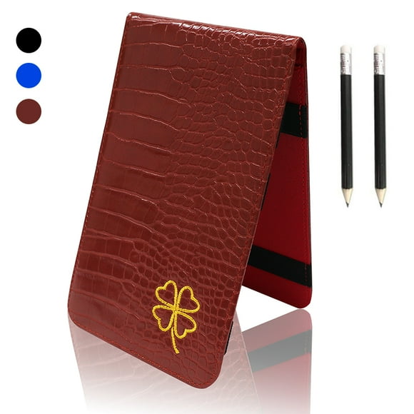 Golf Scorecard Holder Leather Yardage Books Cover Lucky Clover with 2 Free Pencil Value Pack Deluxe Pocket Score Card Covers Gift for Men Women Golfer