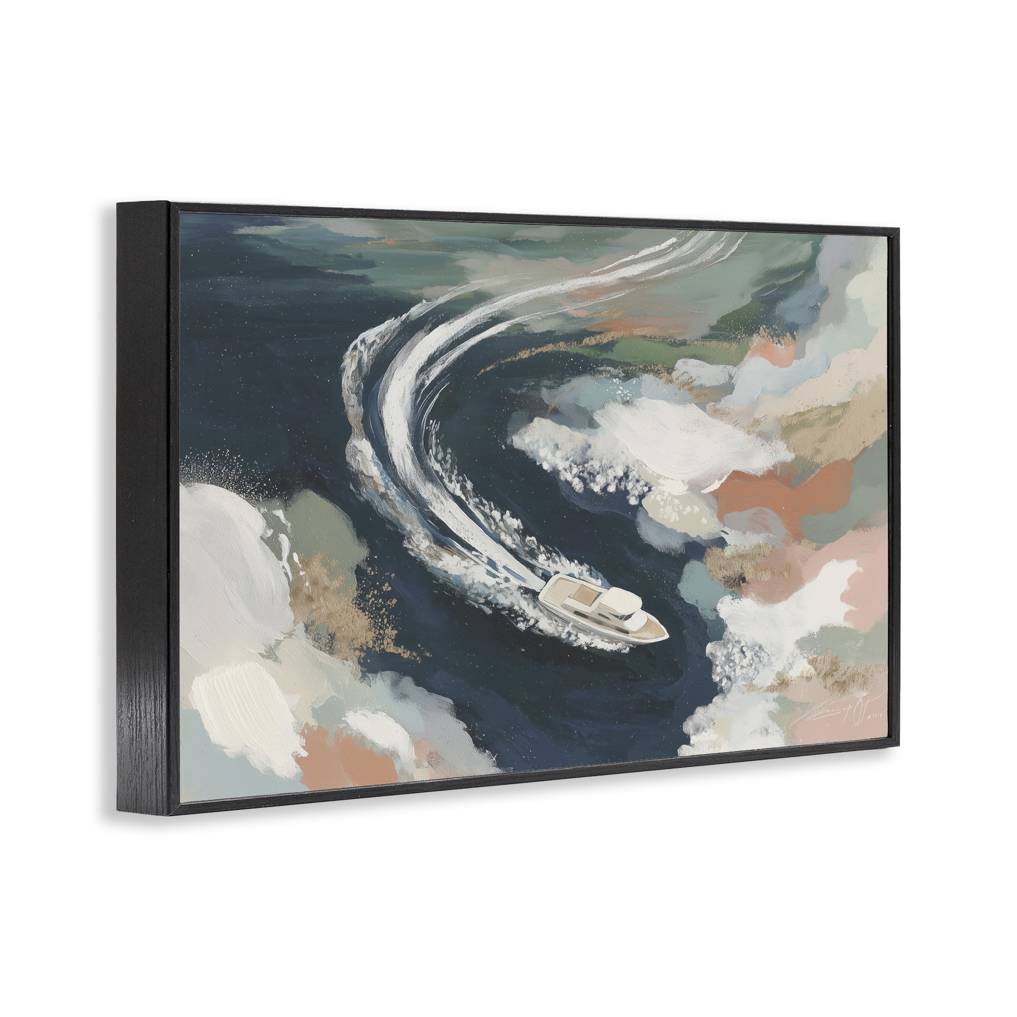 Stupell Industries Boat Wake From Above Black Framed Giclee Art, design by Chromatic Storm Studio
