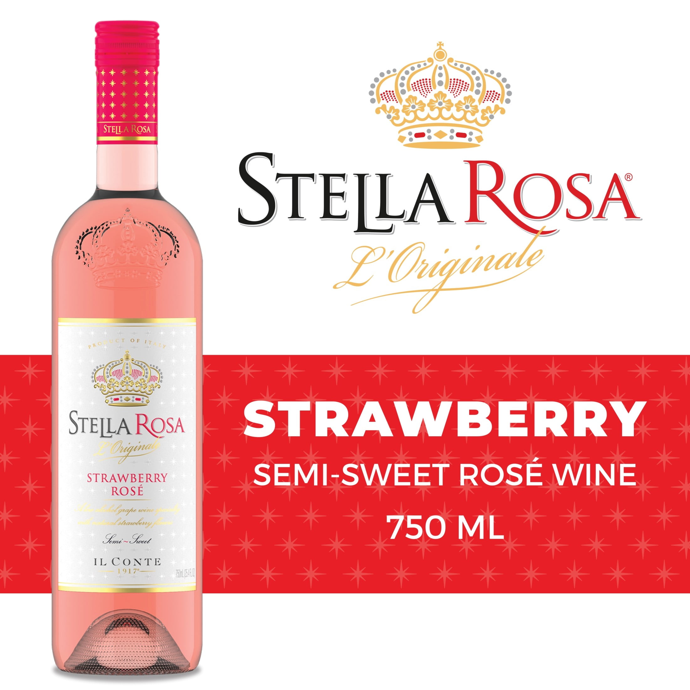Stella Rosa Strawberry Rose Semi-Sweet Rose Wine, 750ml Glass Bottle, Piedmont Italy