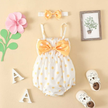 

QISIWOLE Infant Double Shoulder Strap Romper Baby Girl Summer Bow Jumpsuit Baby Strapless Bag Fart Suit Deals
