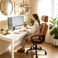 thumbnail image 2 of Patbrela Office Chair PU Leather Ergonomic Comfy Swivel Desk Chairs with 3-Position Adjustable Headrest, Brown, 2 of 10