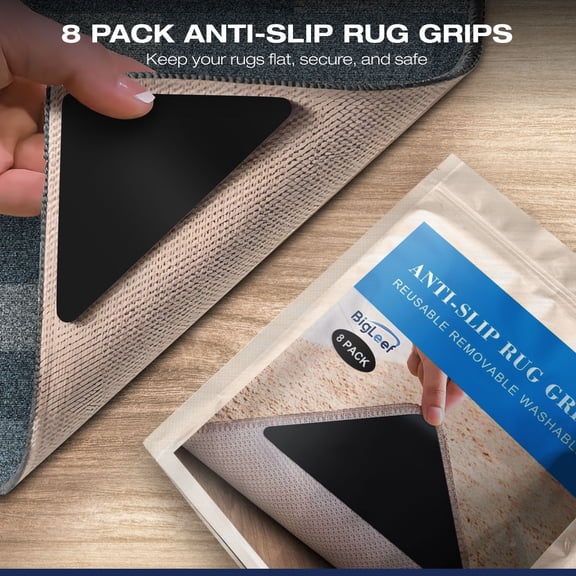 Reusable Rug Grippers 8 Pieces, Non Slip Rug Pads for Area Rugs, Double Sided Adhesive Carpet Tape for Hardwood Floors and Tiles, Washable Gripper Non Skid Rug Backing, Home Decor Essentials
