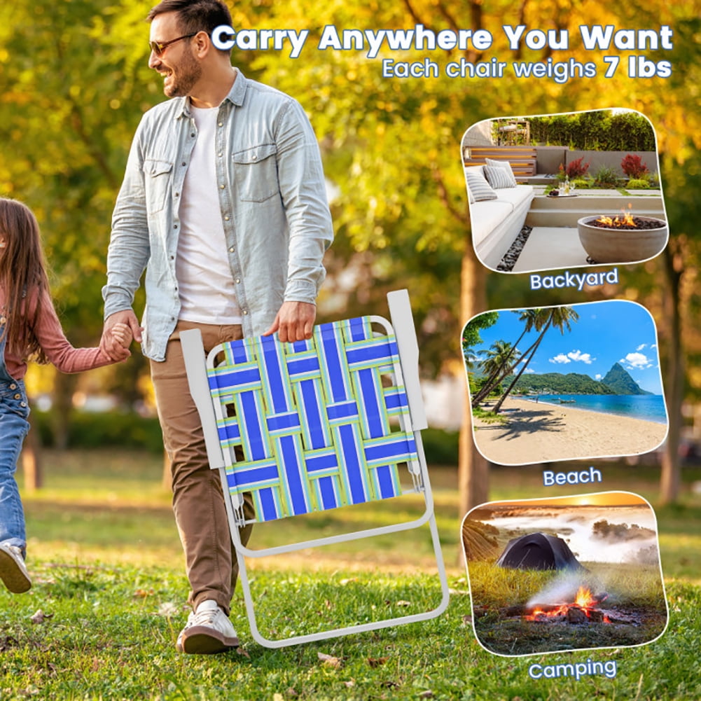 Aimee Lii 4 Pieces Folding Beach Chair Camping Lawn Webbing Chair, Outdoor Dining Chairs, Blue Aimee Lii 4 Pieces Folding Beach Chair Camping Lawn Webbing Chair, Outdoor Dining Chairs, Blue