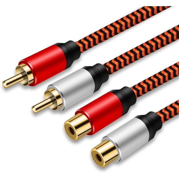 Câble 2RCA vers 2RCA 30 Pieds, LiuTian Plaqué Or [Coque en Cuivre] [Robuste] Tressage en Nylon 2 RCA Mâle vers 2 RCA Femelle Stéréo