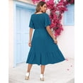 thumbnail image 3 of Vestido de verano AUSELILY para mujer, cuello en V, manga corta, azul turquesa, 3 of 5