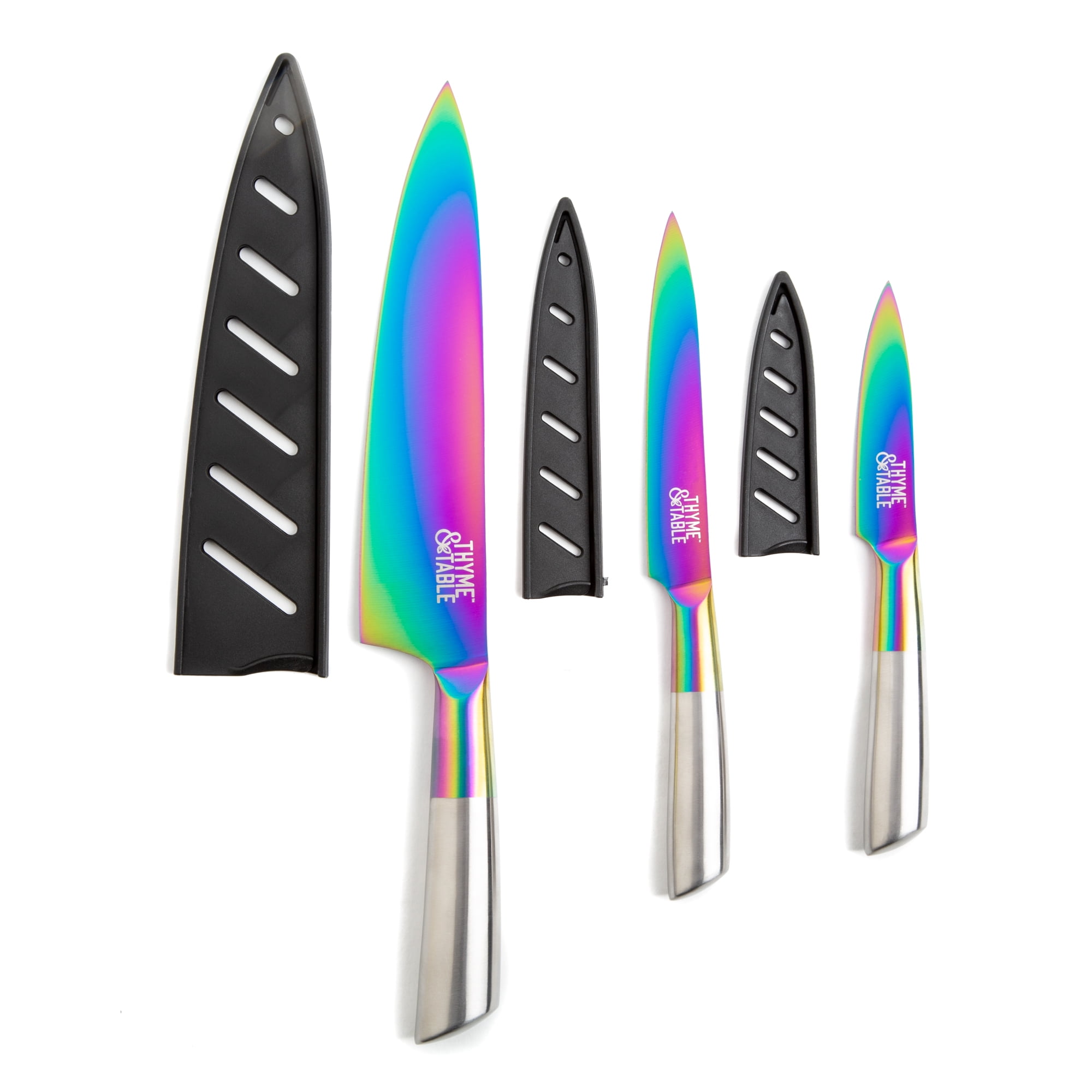 Thyme & Table Non-Stick Coated High Carbon Stainless Titanium Rainbow Knives, 3 Piece Set - 2