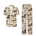 thumbnail image 5 of Yuyamidu Tribal Horse Comfy Women's Summer Sleepwear Notch Collar Short Sleeve V-Neck PJ Top & Long Lounge Pants Relaxed Fit Sleepwear with Chest Pocket, 5 of 7