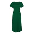 thumbnail image 4 of Vestidos informales para mujer 2023, vestido a media pantorrilla de manga corta informal liso de verano con cuello redondo, 4 of 5