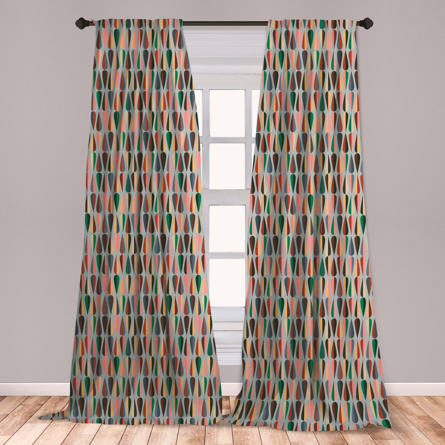 Mid Century Curtains 2 Panels Set, Simple 2 Colored Drop Shapes