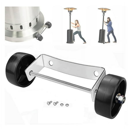 Universal Patio Heater Wheel Kit-Stainless Steel Silver Bracket   Black Wheels,Patio Tall Propane Gas