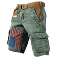 thumbnail image 2 of Men's Vintage Distressed Cargo Shorts with Ripped American Flag Print and Multi-Pockets Featuring Relaxed Fit Design Army Green L, 2 of 5