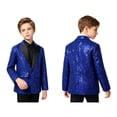 thumbnail image 3 of iiniim Boys Shiny Sequins Tuxedo Suit Jacket Coat for Halloween Party Festival Dance 6-16 Blue 12, 3 of 7