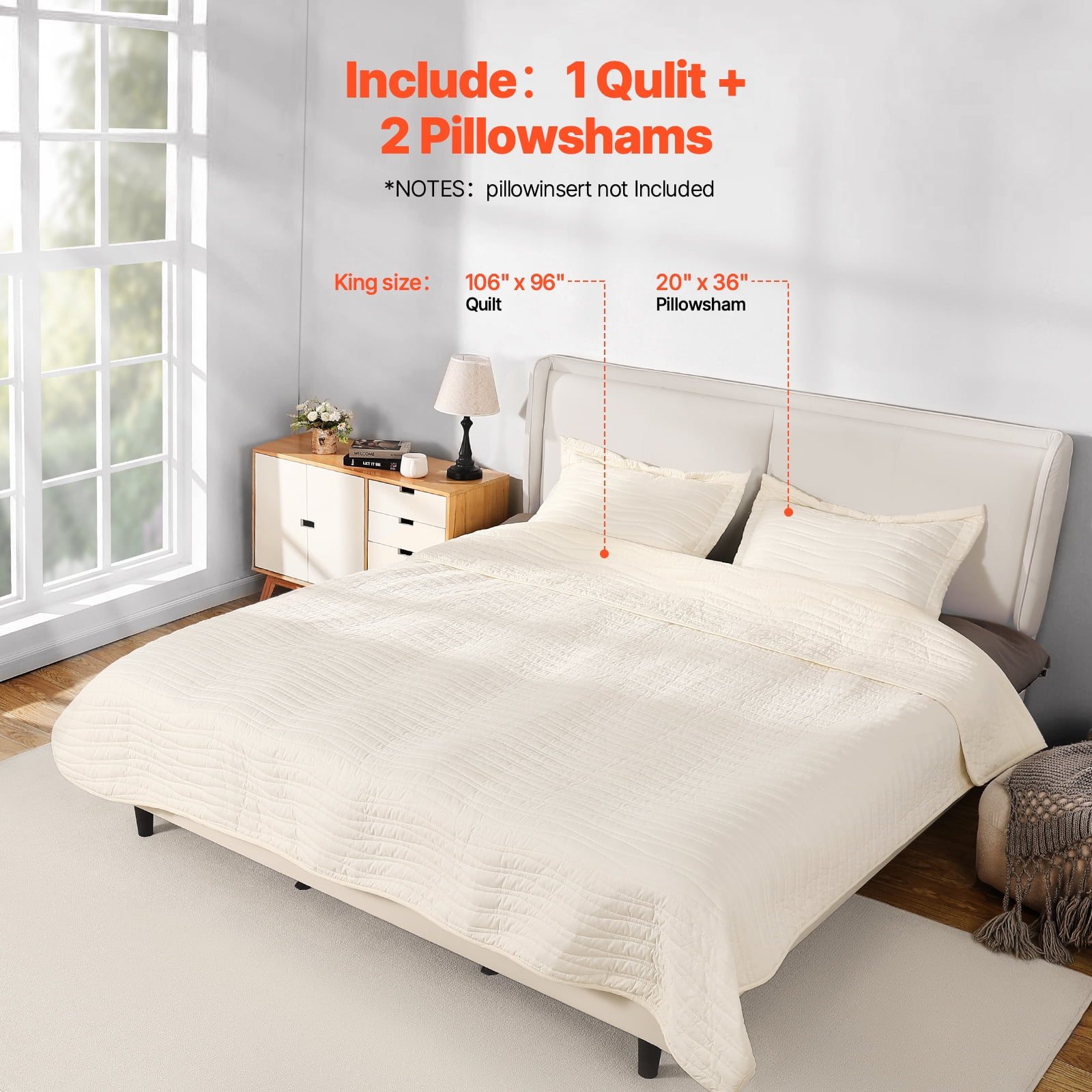 KFFKFF King Quilt Set, 3-Piece Lightweight Comforter, Microfiber King Size Bedding Set, Beige Bedspreads with 1 Quilt and 2 Pillow Shams, Lightweight Coverlet Bedding Set for Year-Round Use