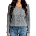thumbnail image 2 of Women's Long Sleeve Knit Crochet Pullover Top, Lightweight Casual Sweater Blouse, Crewneck Lace Hollow Out Design for Fall Fashion Fashion Clothing for Women, 2 of 3