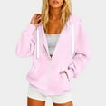 thumbnail image 2 of XIAOCHA Womens Hoodies White Drawstrings Zip Up Hooded Jacket Loose Fit Long Sleeve Kangaroo Pocket Solid Color Streetwear Coat RD3, 2 of 4