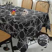 Halloween Tablecloth Rectangle 60 x 84 Inch Cobweb Spider Bat Printed Waterproof Washable Table Cloths, Fabric Table Cover for Dinner, Scary Movie Nights, Birthday Party Decoration, Black