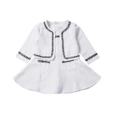 

Bagilaanoe 2pcs Toddler Baby Girl Dress Set Sleeveless Patchwork Zipper Dress + Long Sleeve Coat 1T 2T 3T 4T 5T 6T Kids Casual Fall Outfits