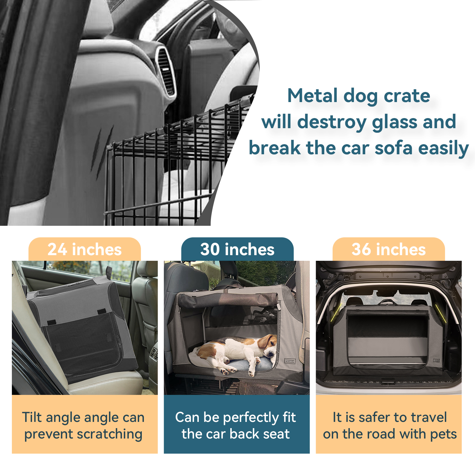 Petsfit Portable Dog Crate, Adjustable Fabric Cover by Spiral Iron Pipe, Strengthen Sewing Collapsible Dog Crate 3 Door Design (30" x 20" x 19", Gray)