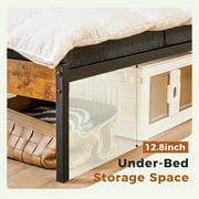 edx Queen Size Metal Bed Frame with Wooden Headboard, Under Bed Storage, 800LBS Support, Noise-Free, No Box Spring Needed, Easy Assembly, Brown