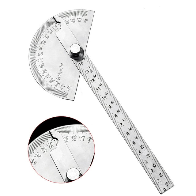 Jauge d'Angle en Acier Inoxydable à 180 Degrés Réglable Règle Demi-Cercle Multifonction Outil de Mesure Mathématiques, Protracteur de Menuiserie